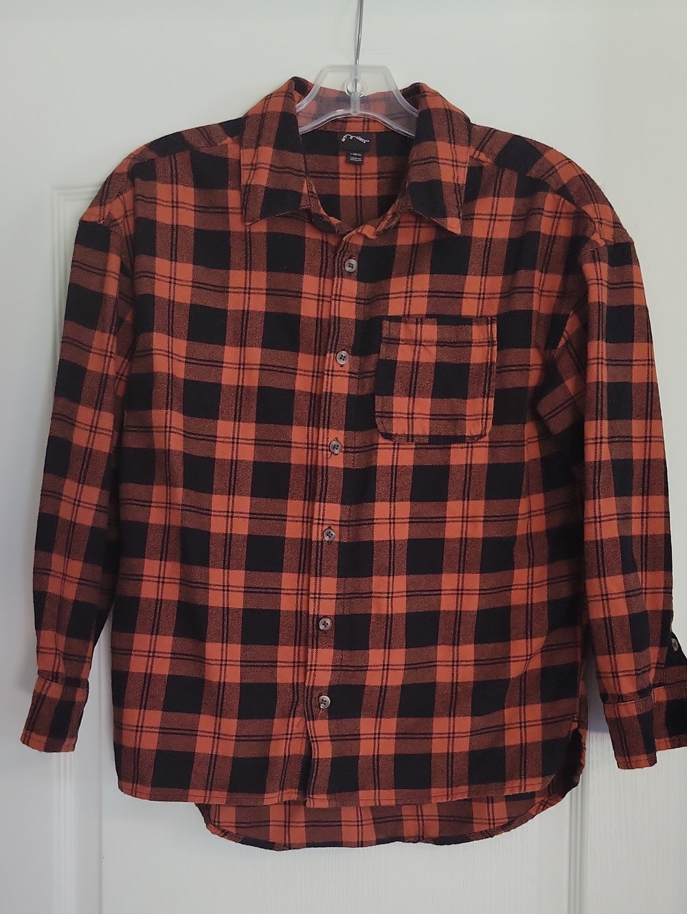 art class Orange and Black Plaid Flannel Button-Down Shirt